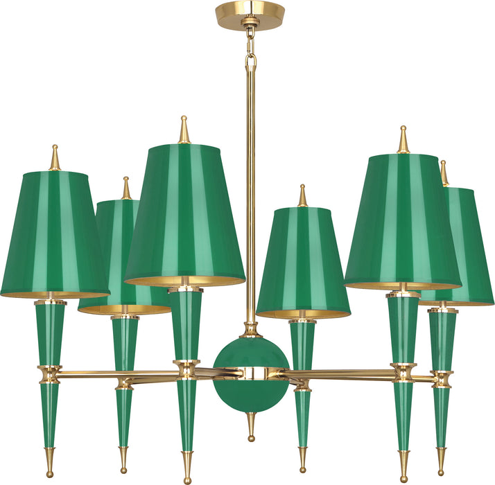 Robert Abbey - G904 - Six Light Chandelier - Jonathan Adler Versailles - Emerald Lacquered Paint w/ Modern Brass