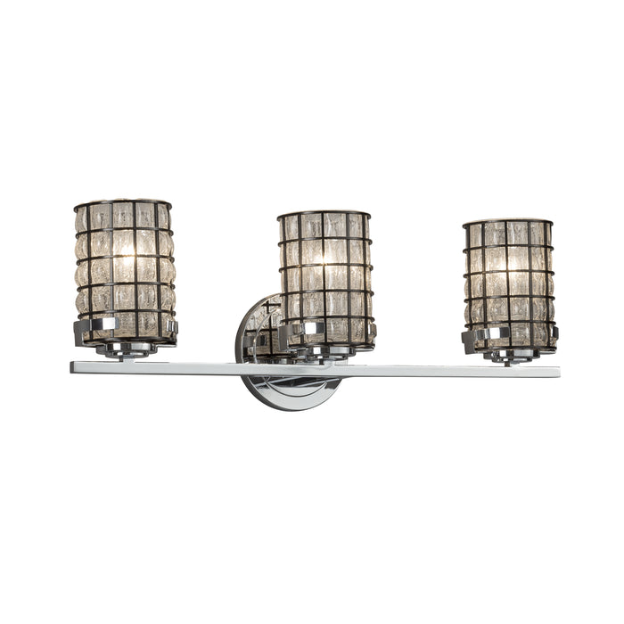 Justice Designs - WGL-8453-10-GRCB-CROM - Three Light Bath Bar - Wire Glass™ - Polished Chrome