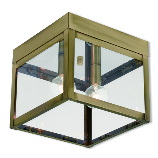 Livex Lighting - 20588-01 - Two Light Outdoor Ceiling Mount - Nyack - Antique Brass
