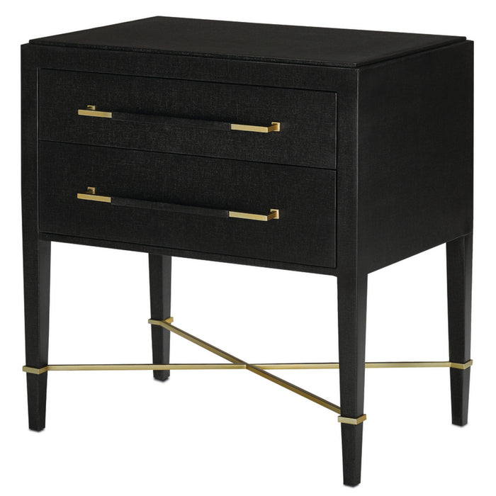 Currey and Company - 3000-0036 - Nightstand - Verona - Black Lacquered Linen/Champagne