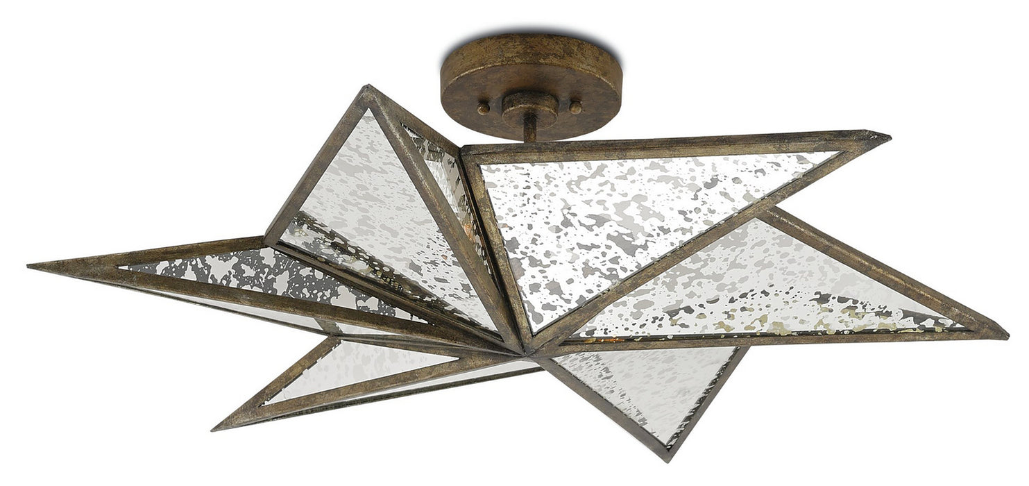 Currey and Company - 9999-0031 - Three Light Semi-Flush Mount - Stargazer - Pyrite Bronze/Raj Mirror
