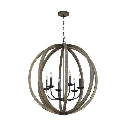 Generation Lighting - F3186/6WOW/AF - Six Light Chandelier - Allier - Weathered Oak Wood / Antique Forged Iron