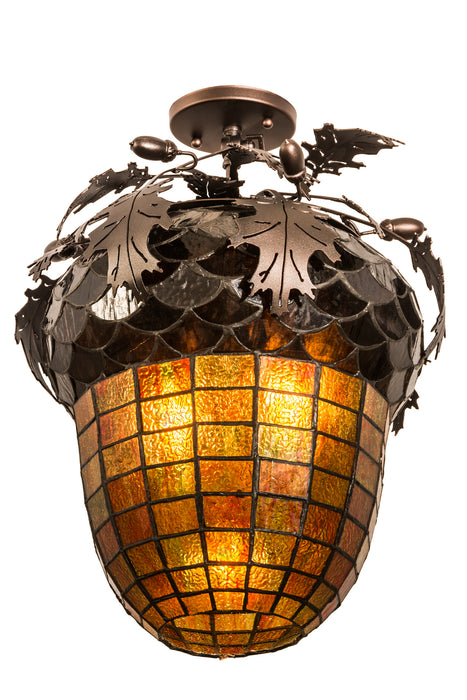 Meyda Tiffany - 181660 - Three Light Flushmount - Oak Leaf & Acorn - Mahogany Bronze
