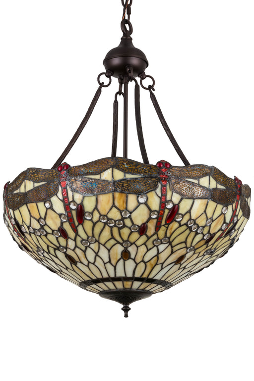 Meyda Tiffany - 183023 - Four Light Pendant - Tiffany Hanginghead Dragonfly - Mahogany Bronze