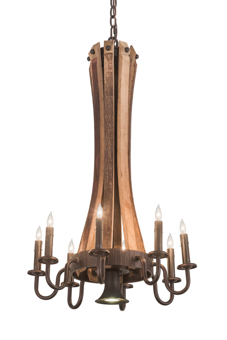 Meyda Tiffany - 191707 - Nine Light Chandelier - Barrel Stave - Natural Wood,Mahogany Bronze