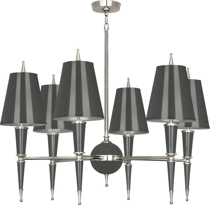 Robert Abbey - A604 - Six Light Chandelier - Jonathan Adler Versailles - Ash Lacquered Paint w/ Polished Nickel