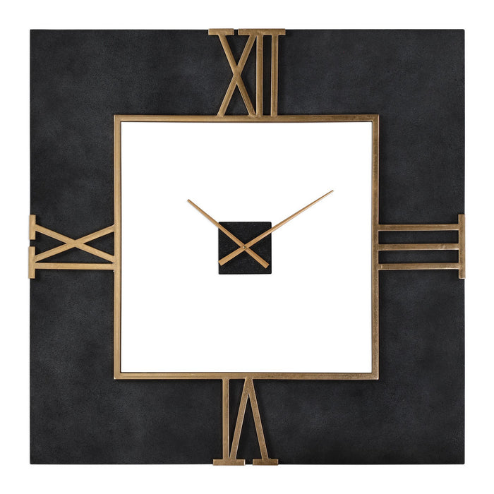 Uttermost - 06448 - Wall Clock - Mudita - Textured Black Concrete w/Antiqued Gold Leaf