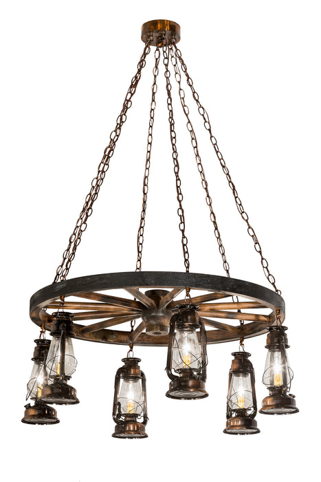 Meyda Tiffany - 193541 - Six Light Chandelier - Miner`S Lantern - Vintage Copper,Natural Wood