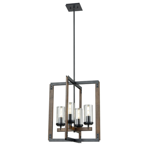 DVI Lighting - DVP38648GR+IW-CL - Four Light Foyer Pendant - Okanagan - Graphite and Ironwood on Metal with Clear Glass