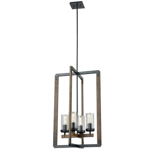 DVI Lighting - DVP38649GR+IW-CL - Four Light Foyer Pendant - Okanagan - Graphite and Ironwood on Metal with Clear Glass