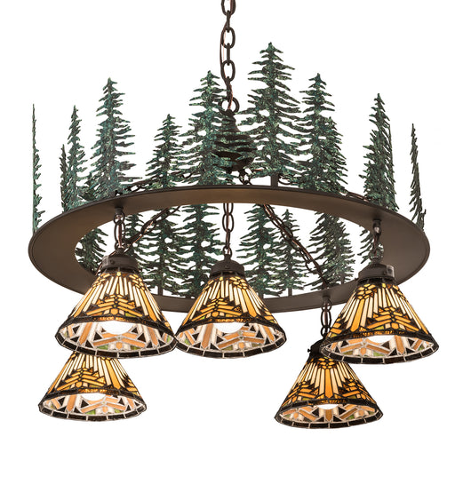 Meyda Tiffany - 197163 - Five Light Chandelier - Nuevo Mission - Natural Wood,Mahogany Bronze