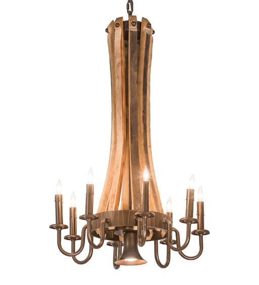 Meyda Tiffany - 197593 - Nine Light Chandelier - Barrel Stave - Natural Wood,Mahogany Bronze