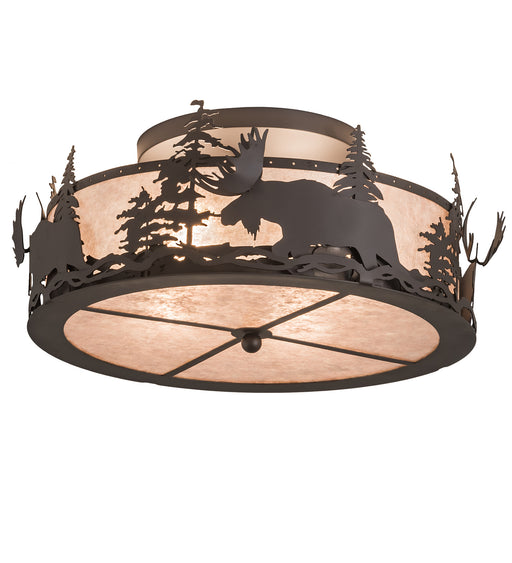 Meyda Tiffany - 200517 - Four Light Flushmount - Moose At Dusk - Oil Rubbed Bronze