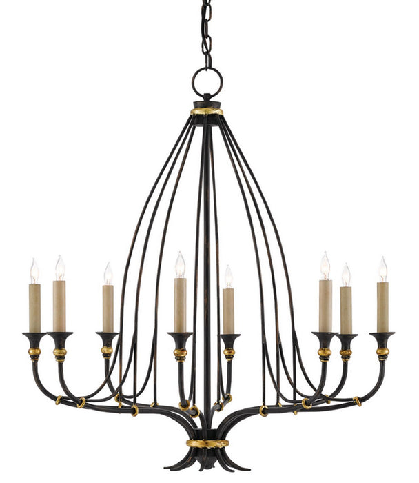 Currey and Company - 9000-0214 - Eight Light Chandelier - Folgate - French Black/Gold Leaf