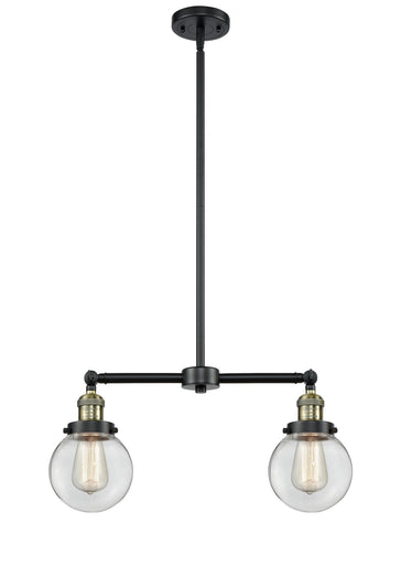 Franklin Restoration Two Light Island Pendant Black Antique Brass