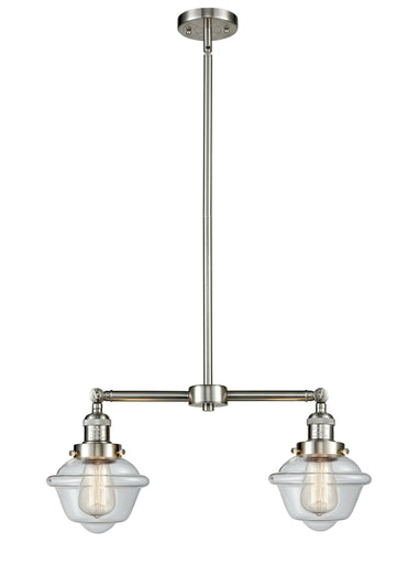 Franklin Restoration Two Light Island Pendant Brushed Satin Nickel