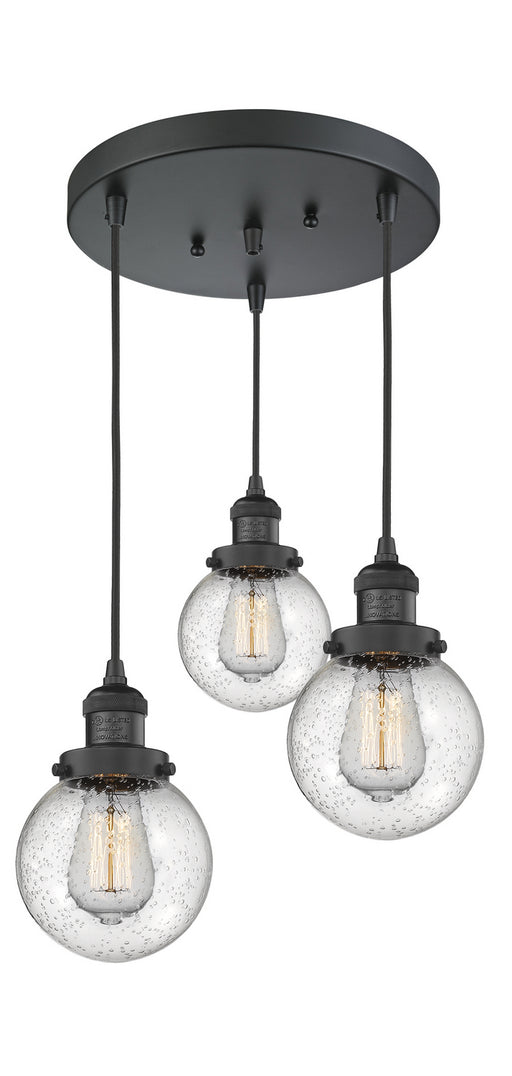 Innovations - 211/3-BK-G204-6 - Three Light Pendant - Franklin Restoration - Matte Black