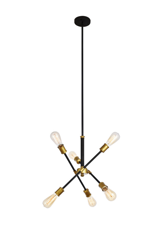 Elegant Lighting - LD8015D18BK - Six Light Pendant - Axel - Black And Brass