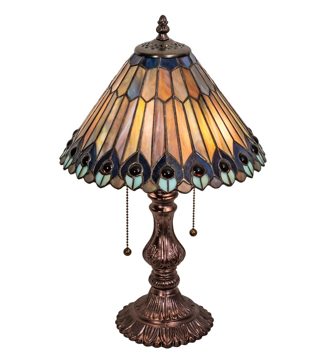 Meyda Tiffany - 217002 - Two Light Accent Lamp - Tiffany Jeweled Peacock - Mahogany Bronze