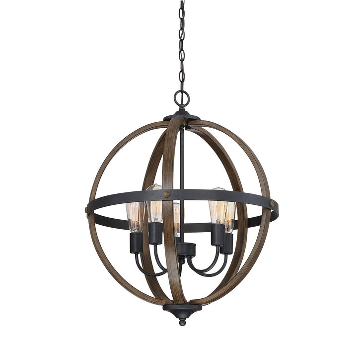 Meridian - M70041WB - Five Light Chandelier - Mchan - Wood with Black
