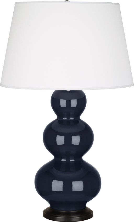 Robert Abbey - MB41X - One Light Table Lamp - Triple Gourd - Midnight Blue Glazed Ceramic w/ Deep Patina Bronzeed