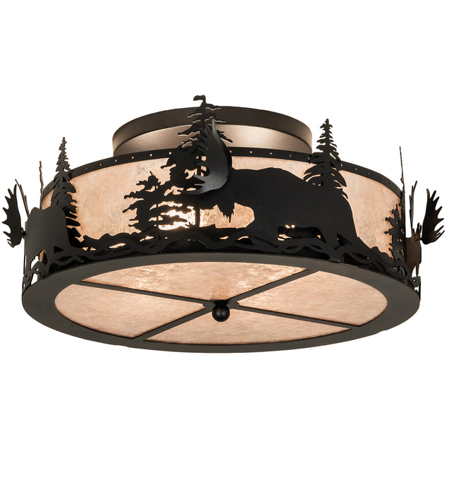 Meyda Tiffany - 66207 - Two Light Flushmount - Moose At Dusk - Rust