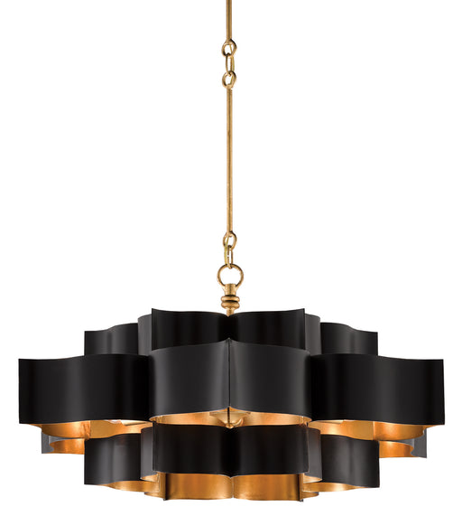 Currey and Company - 9000-0429 - Six Light Chandelier - Satin Black/Gold Leaf
