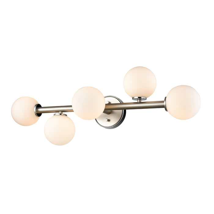 DVI Lighting - DVP34543CH+BN-OP - Five Light Vanity - Alouette - Chrome and Buffed Nickel with Half Opal Glass