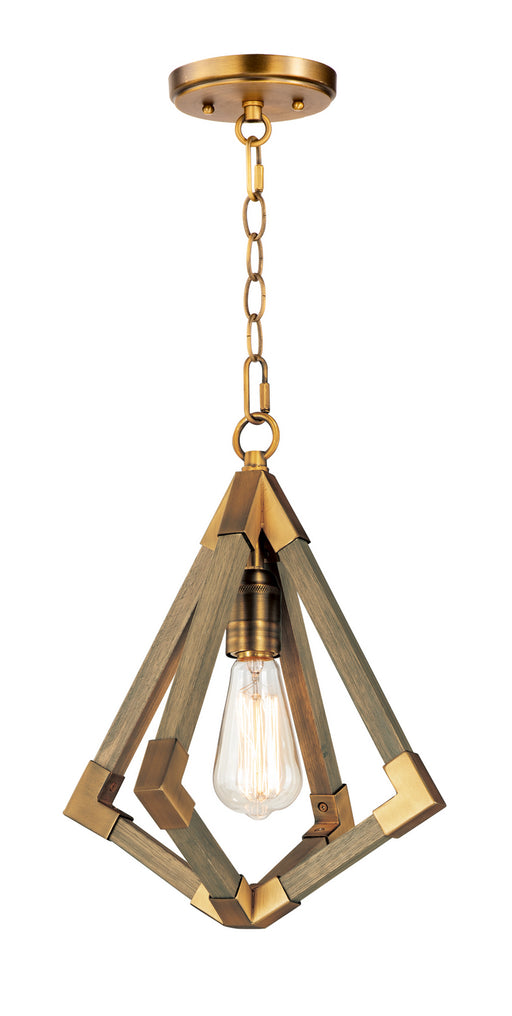 Maxim - 12259WOAB - One Light Pendant - Vector - Weathered Oak / Antique Brass