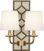 Robert Abbey - 1032 - Two Light Wall Sconce - Williamsburg Lightfoot - Backplate Upholstered in Bruton White Leather w/ Nailhead Detail/Aged Brass