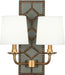 Robert Abbey - 1034 - Two Light Wall Sconce - Williamsburg Lightfoot - Backplate Upholstered in Carter Gray Leather w/ Nailhead Detail/Aged Brass