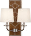 Robert Abbey - S1030 - Two Light Wall Sconce - Williamsburg Lightfoot - Backplate Upholstered in English Ochre Leather w/ Nailhead Detail/Polished Nickel