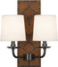 Robert Abbey - Z1030 - Two Light Wall Sconce - Williamsburg Lightfoot - Backplate Upholstered in English Ochre Leather w/ Nailhead Detail/Deep Patina Bronze