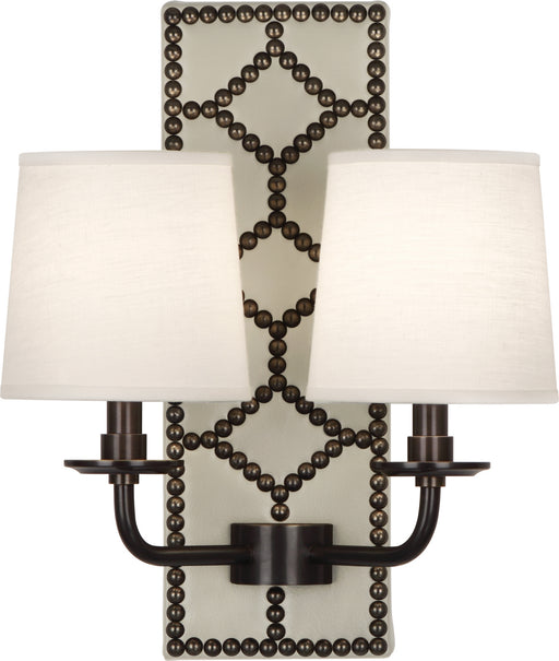 Robert Abbey - Z1032 - Two Light Wall Sconce - Williamsburg Lightfoot - Backplate Upholstered in Bruton White Leather w/ Nailhead Detail/Deep Patina Bronze