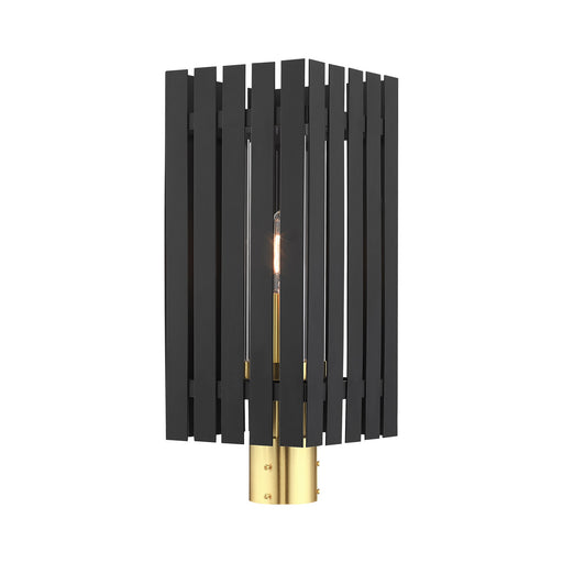 Livex Lighting - 20756-04 - One Light Outdoor Post Top Lantern - Greenwich - Black w/ Satin Brass Accents