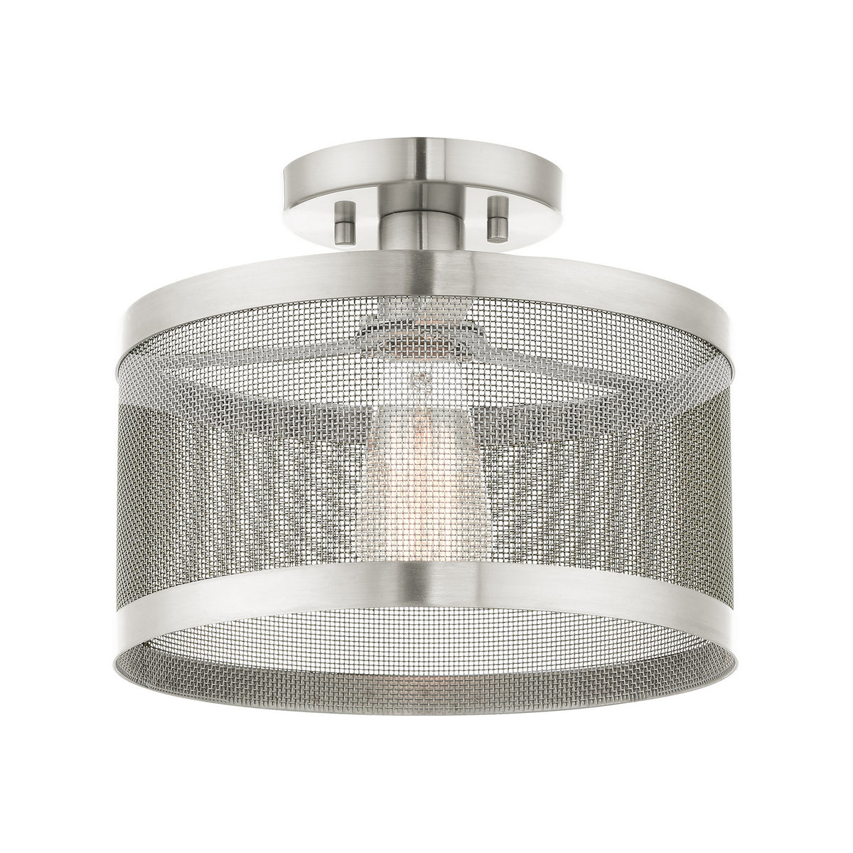 Livex Lighting 46216-91 Industro 1 Light Brushed Nickel Semi Flush Mount, image size:1200x1200