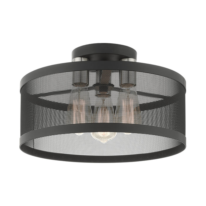 Livex Lighting - 46218-04 - Three Light Semi Flush Mount - Industro - Black w/ Brushed Nickel Accents
