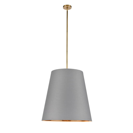 Alora - PD311025VBGG - Three Light Pendant - Calor - Vintage Brass With Gray Linen And Gold Parchment Shade