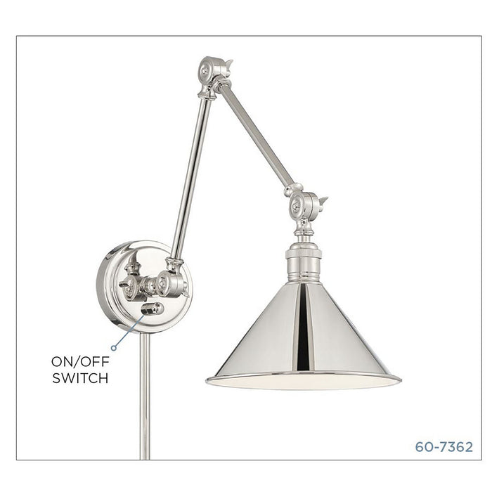 Nuvo Lighting - 60-7362 - One Light Swing Arm Wall Lamp - Delancey - Polished Nickel