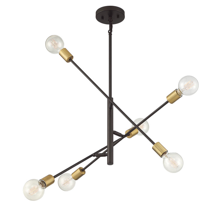Meridian - M10084ORBNB - Six Light Chandelier - Oil Rubbed Bronze with Natural Brass