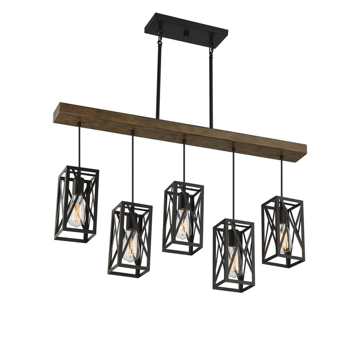 Meridian - M10090WB - Five Light Linear Chandelier - Wood With Black