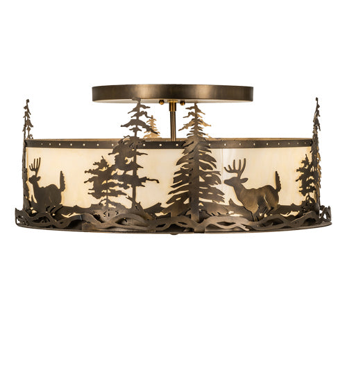 Meyda Tiffany - 239334 - Four Light Semi-Flushmount - Deer At Dusk - Antique Copper