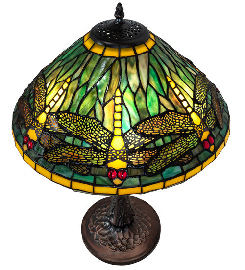 Meyda Tiffany - 241975 - Three Light Table Lamp - Tiffany Dragonfly - Mahogany Bronze