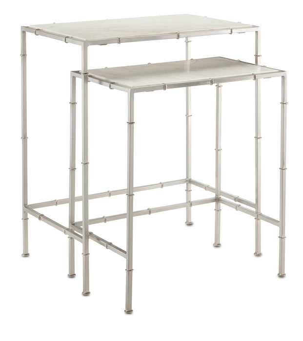 Currey and Company - 4000-0125 - Nesting Table Set of 2 - Harte - Nickel/White