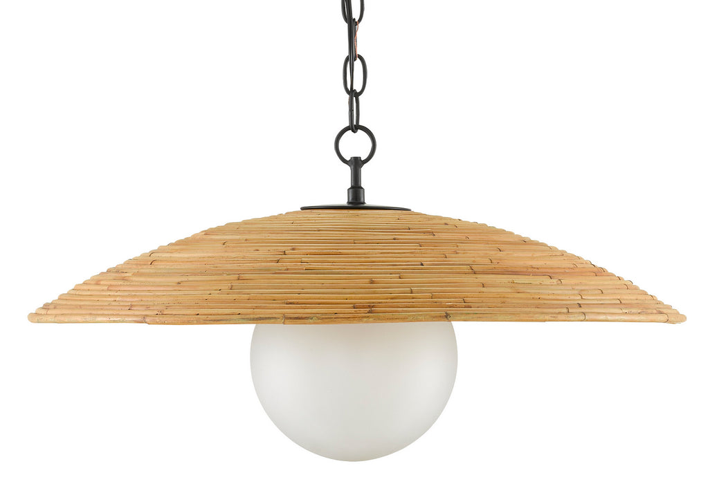 Currey and Company - 9000-0798 - One Light Pendant - Pembry - Satin Black/Natural Rattan