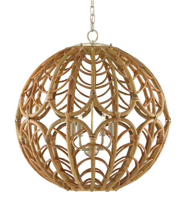 Currey and Company - 9000-0802 - Four Light Chandelier - Cape - Silver Leaf/Smokewood/Natural