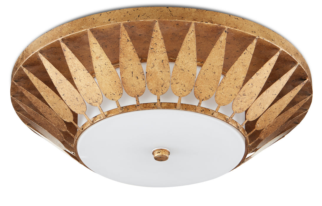 Currey and Company - 9999-0055 - LED Flush Mount - New Gold Leaf/Milky Glass