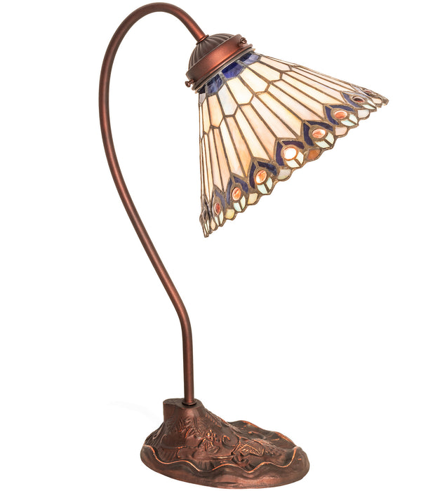 Meyda Tiffany - 106055 - One Light Desk Lamp - Tiffany Jeweled Peacock - Mahogany Bronze