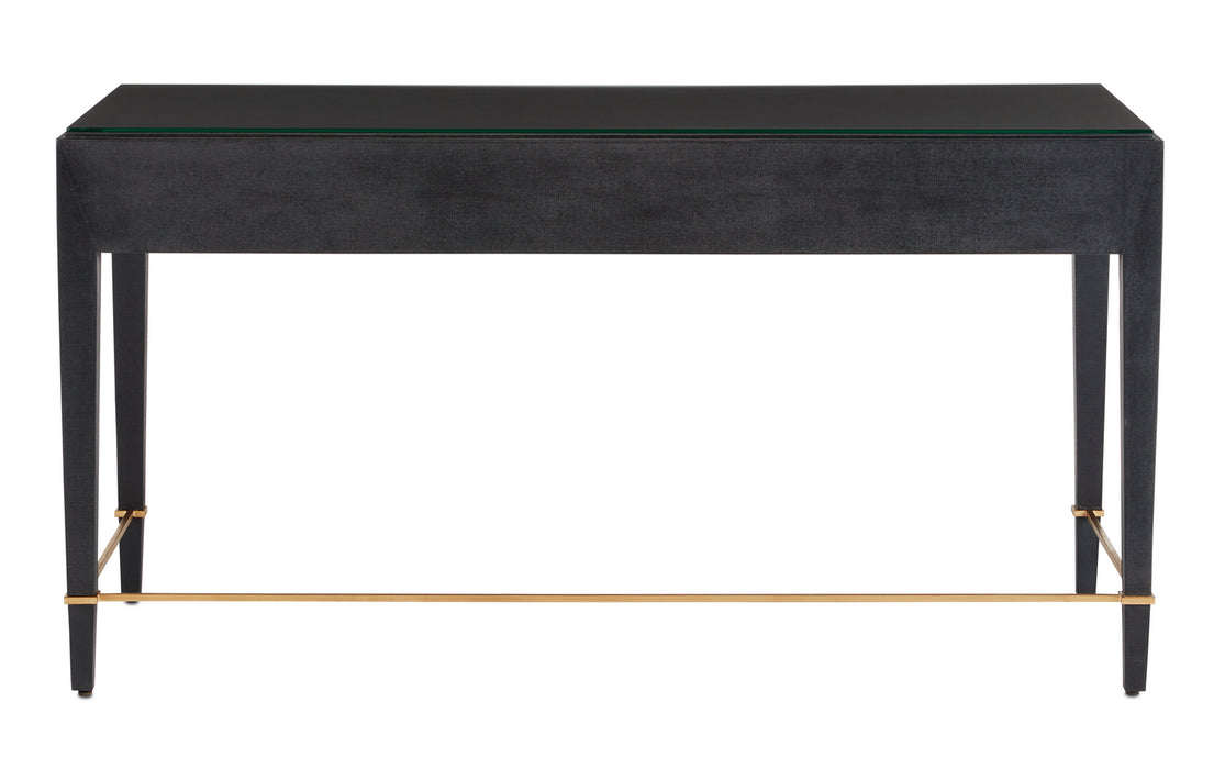 Currey and Company - 3000-0207 - Desk - Black Lacquered Linen/Champagne Metal