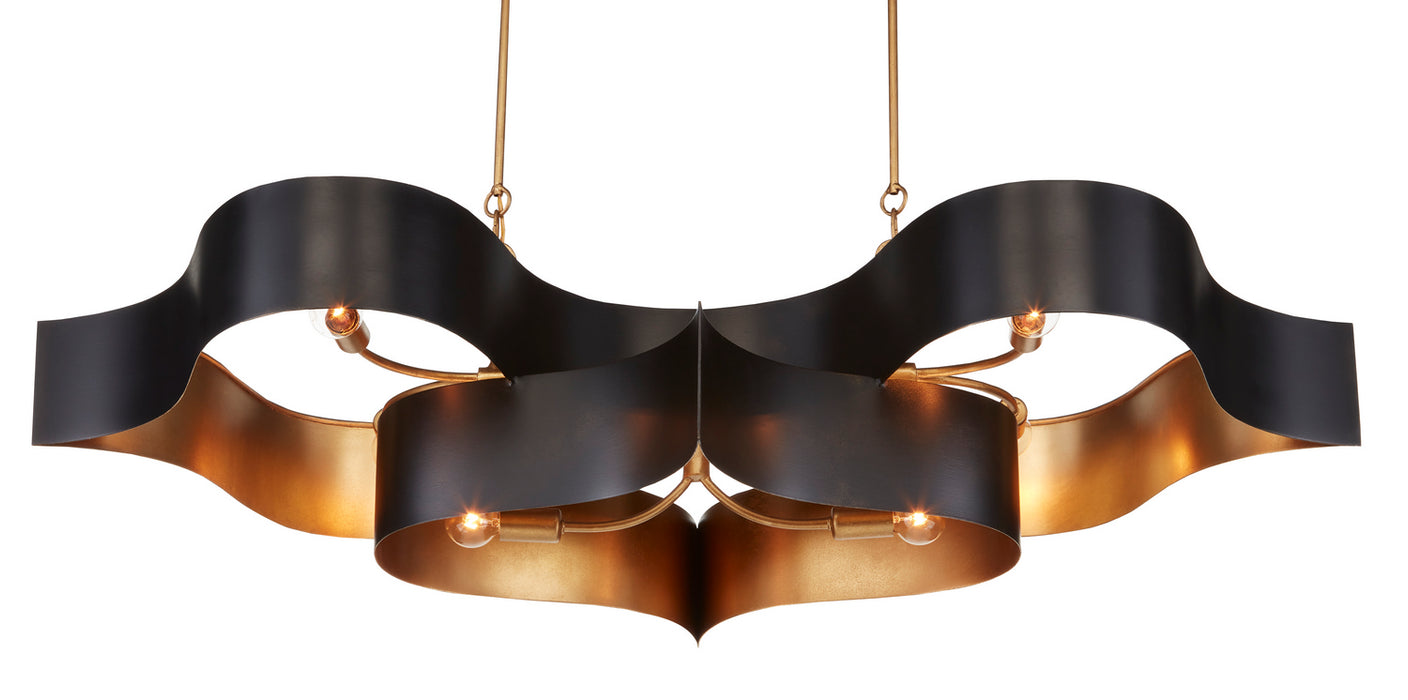 Currey and Company - 9000-0853 - Six Light Chandelier - Satin Black/Contemporary Gold Leaf
